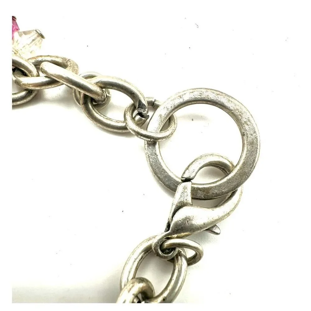Princess Charm Bracelet Silver Pink Crystal castle  Chair heart princess